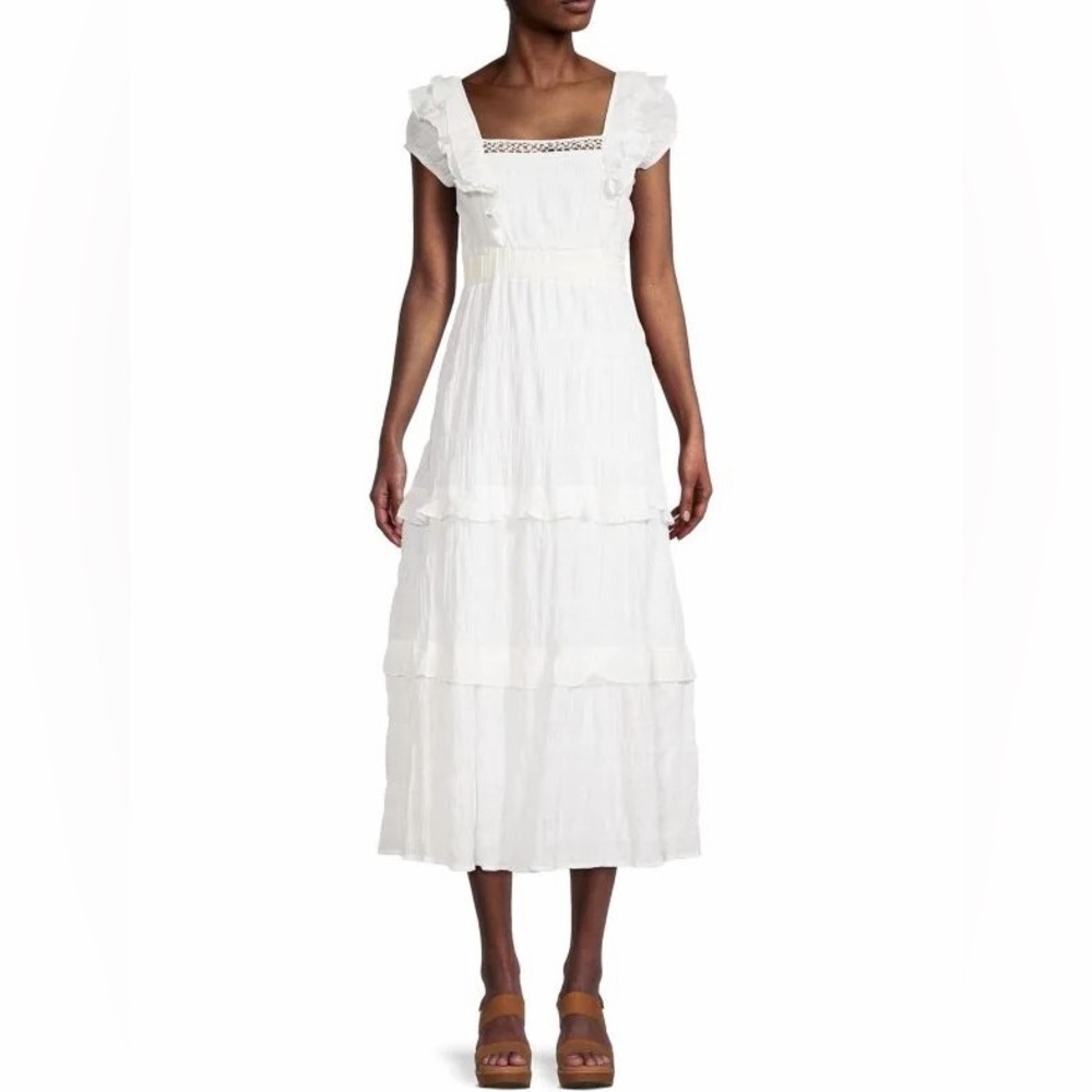Betsey Johnson Snow White Ruffled Sleeveless Tiered Midi Dress Size Large